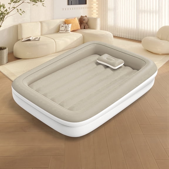 Portable Inflatable Travel Bed with Four Safety Sides, 53 inch air mattress with Pump & Carry Bag, Quick Inflate and Deflate, Apricot