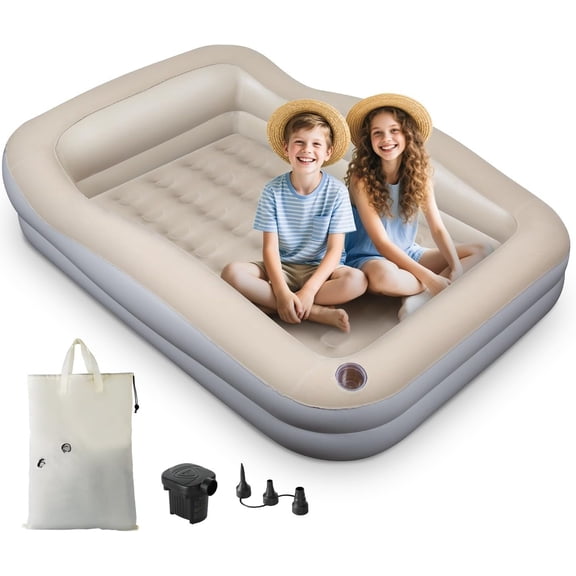 Inflatable Travel Bed - Portable Bed with Safety Bumpers, Floor Bed for Travel, Camping, Sleepovers - Blow Up Bed with Pump & Carry Bag