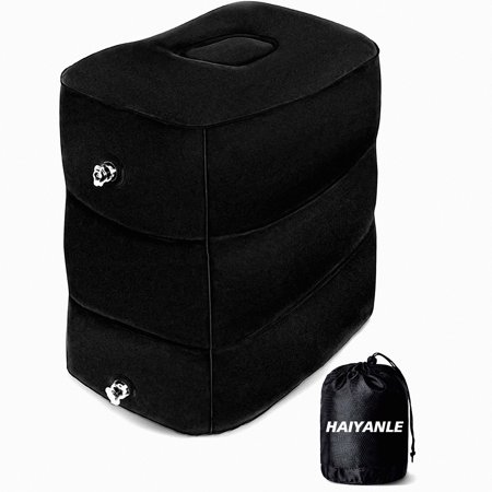 Inflatable Travel Foot Rest Pillow - Adjustable Leg Pillow for Kids & Adults - 3 Storey Height - Airplane Bed Sleep Aid - Portable for Flights, Trains, Cars, Office