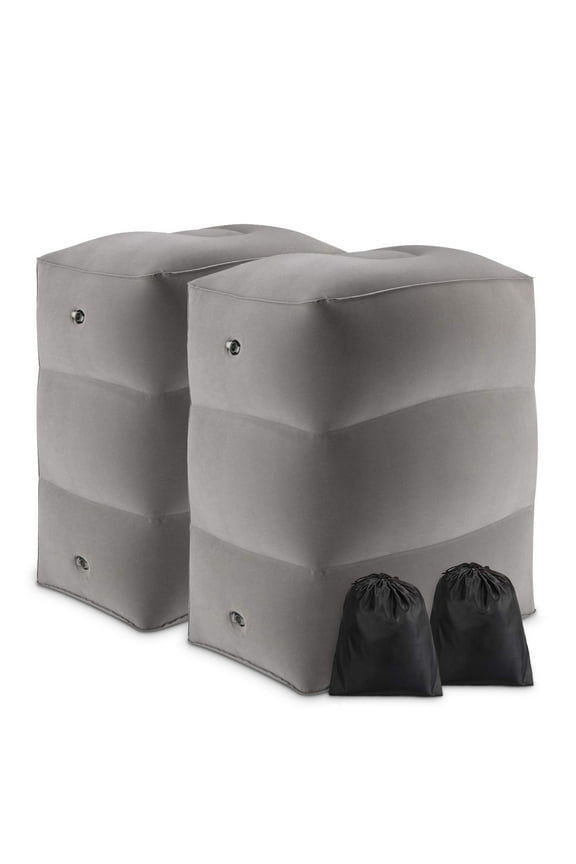Inflatable Travel Foot Rest Pillow, Adjustable Height Leg Rest Stool for Airplane, Train, Car(Grey, 2 Pack)
