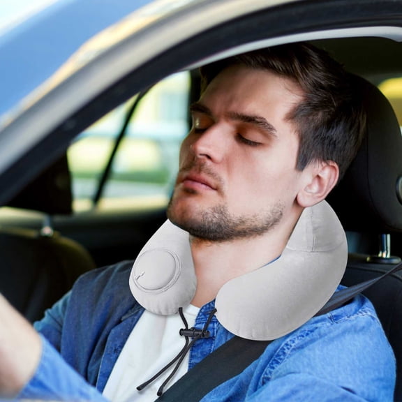 Inflatable Travel Neck Pillow, Portable Press To Inflate Headrest Pillow Double Hump Neck Support Cushion, for Airplane Travel Office Nap Car Ride Business Trip