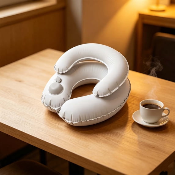 Inflatable Travel Neck Pillow, Press To Inflate Air Cushion, Double Layer Ergonomic Neck Support Pillow For Airplane Car Train Office Travel Rest Portable Head Support