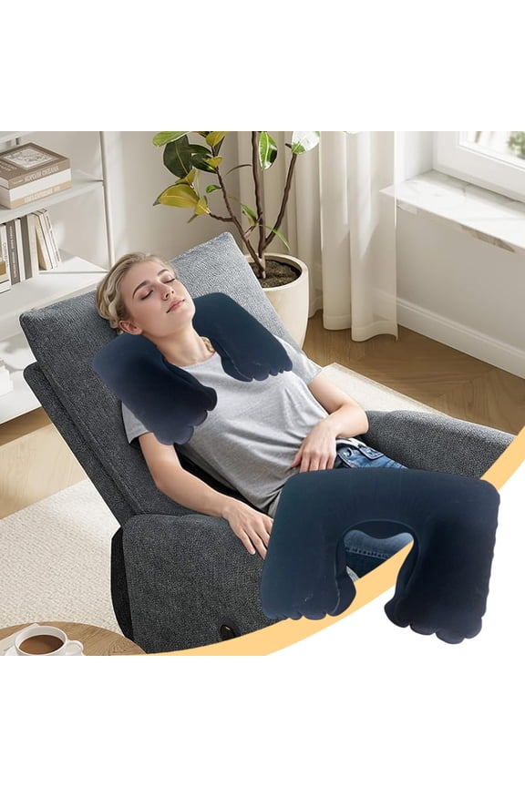 Inflatable Travel Neck Pillow - U-Shaped PVC Flocked Cervical Support Cushion with Soft Velour Cover for Airplane, Car, Office & Outdoor Use