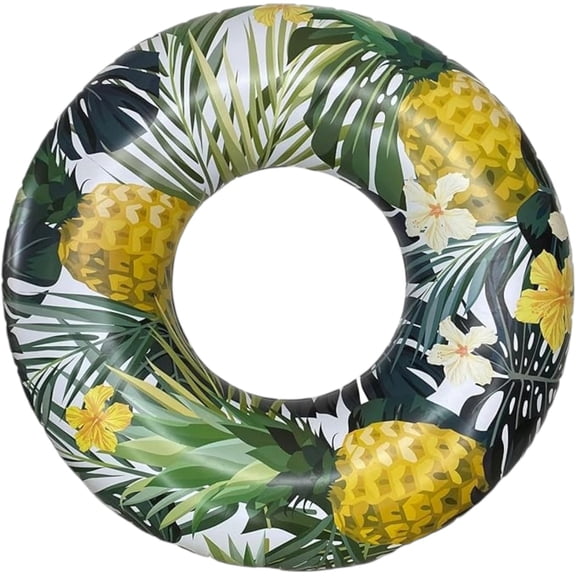Inflatable Tropical Donut Pool Float, 4-Pack Floral Pineapple Print, Summer Party Use