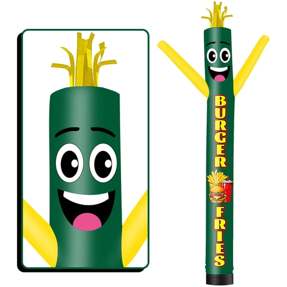 Inflatable Tube Man Burger & Fries Wacky Wavy Dancing Guy  for Outdoor Decoration Advertising Business Promotion (Blower Not Included)