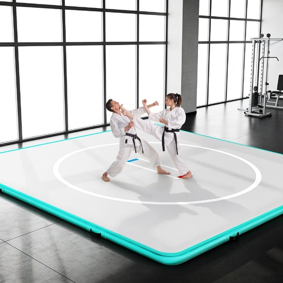 Inflatable Tumbling Mat: Wrestling Mat 4x4m - Thick Foldable Gymnastics Equipment for Grappling Judo/Boxing/Yoga, Easy to Inflate with Pump