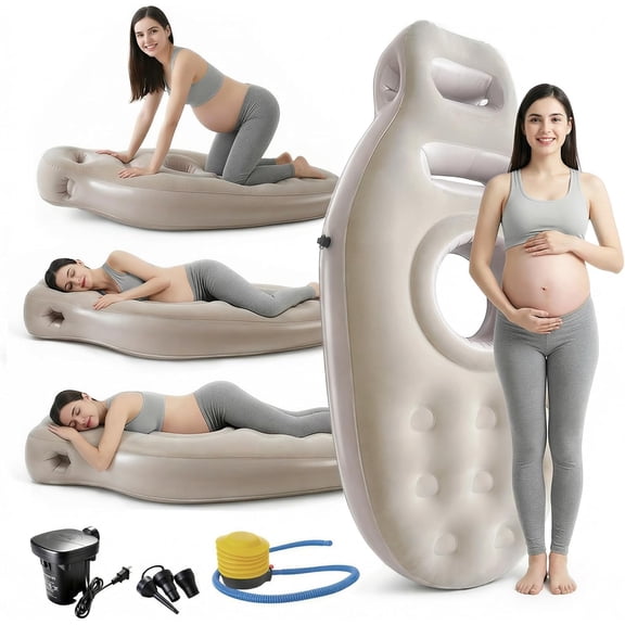Inflatable Tummy Nest Pregnancy Pillow with Belly Hole, Belly Mattress for Pregnancy Pillow Stomach Sleepers,Maternity Pool Float,Prenatal Massage Pillow,Extra Wide&Tall,All Pregnancy Stages (Brown)