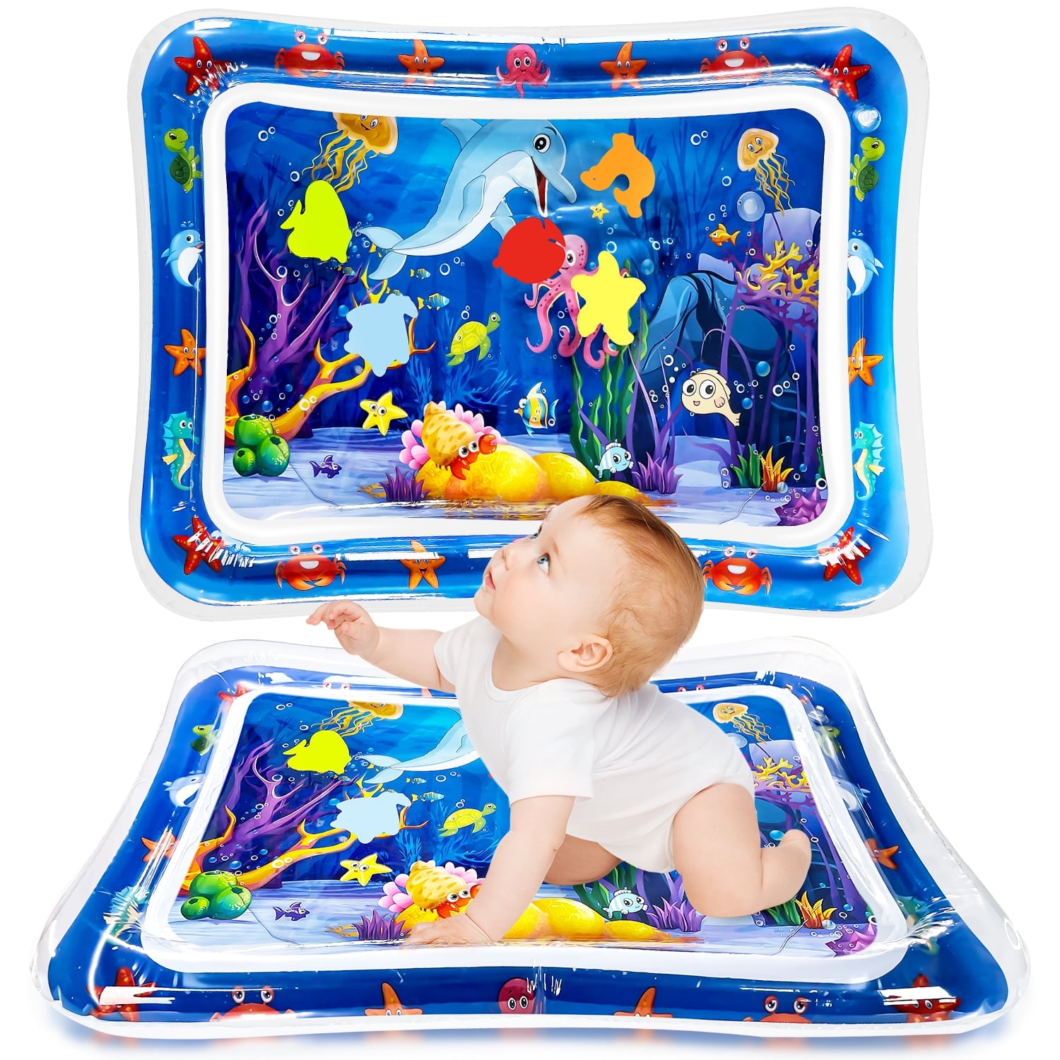 Inflatable Tummy Time Mat,BUSATIA Premium Baby Water Play Mat for Infants and Toddlers Baby Toys for 3 to 24 Months,Fun Activity Center Play Mat Gift for Boy & Girl Newborn Early Sensory