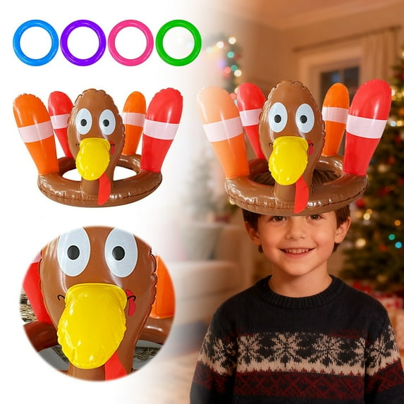 Inflatable Turkey Ring Game for Outdoor Family Thanksgiving Party and Carnival Activities with Storage Solution