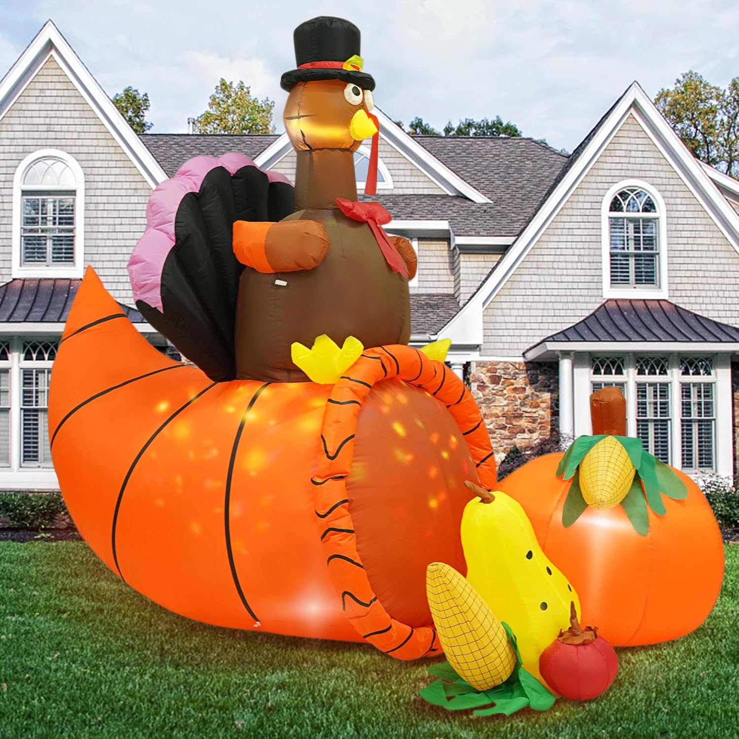 Inflatable Turkey Yard Decorations Thanksgiving Inflatables, 7FT Long