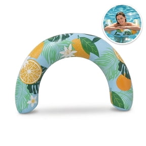 Inflatable U Shape Pool Float Adult Swim Ring Tropical Lemon Print Swimming Pool Float, Blue