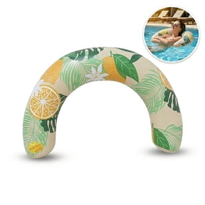 Inflatable U Shape Pool Float Adult Swim Ring Tropical Lemon Print Swimming Pool Float, Green