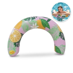 Inflatable U Shape Pool Float Adult Swim Ring Tropical Lemon Print Swimming Pool Float, Pink