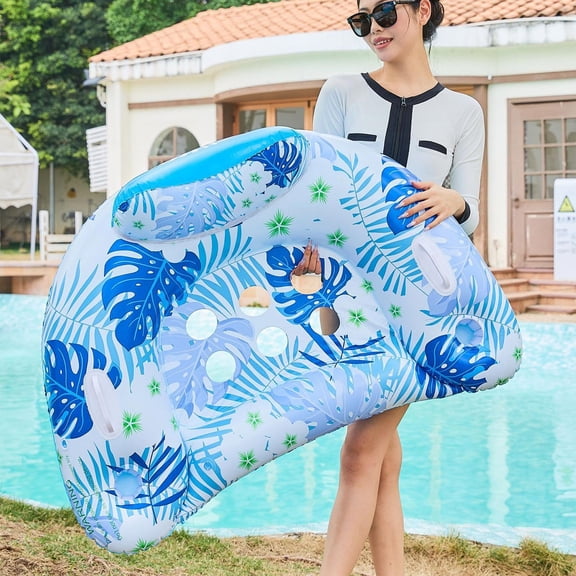 Inflatable U Shaped Pool Chair with Cup Holders and Handles, 44.5 x 29 x 11.8 Inch PVC Water Recliner for Adults, Maple Leaf Design Beach Lounger for Swimming Pool and Outdoor Summer Relaxation