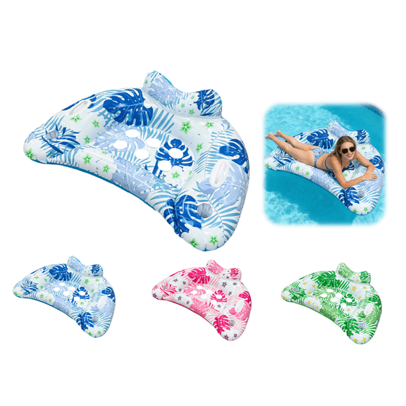 Inflatable U-Shaped Pool Float Chair with Cup Holders and Handles - Maple Leaf Design Water Lounge Seat for Swimming Pool Beach Hot Tub Summer Outdoor Relaxation(Blue)