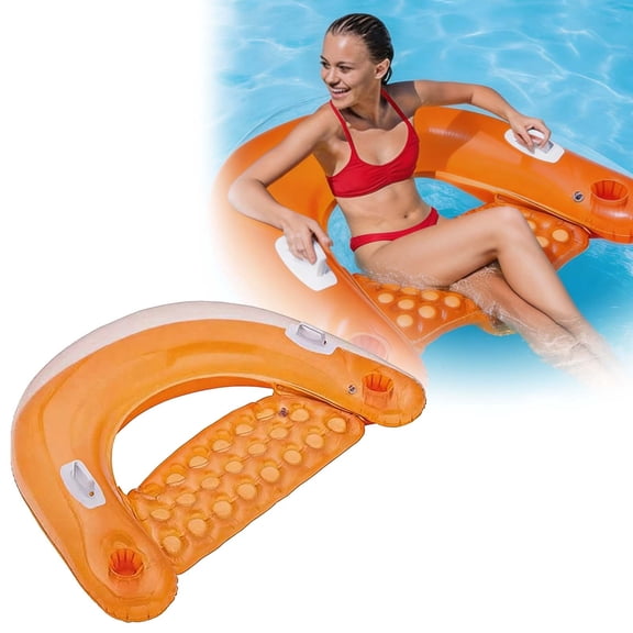 Inflatable U Shaped Pool Float with Cup Holders and Heavy Duty Water Handles Mesh Bottom for Summer Pool Beach Lake Comfortable Leisure Floater for All Ages Design for Outdoor, 99cm×82cm, Orange