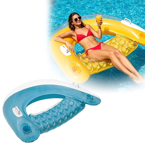 Inflatable U-Shaped Pool Float with Cup Holders & Handles, Heavy-Duty Water Lounge Float for Summer Pool Beach Lake