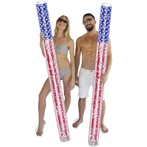 Inflatable USA Pool Float - Luxurious Fun Lounger Filled with Sparkle Silver Stars Confetti, Cool USA Flag Design Water Swimming Pool Floaties for Beach, Lake & Pool