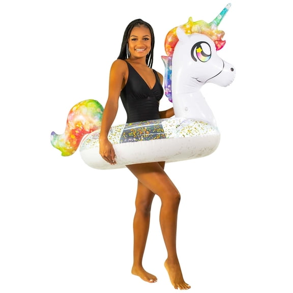 Inflatable Unicorn Pool Tube Glitter 40 inch Wide Swim Ring PoolCandy