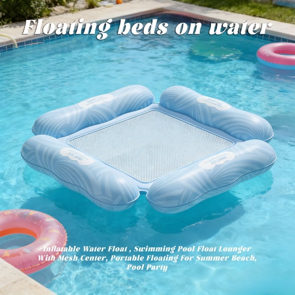 Inflatable Water Float Lounger with Mesh Center, Portable Swimming Pool Relaxation Equipment, Outdoor Summer Beach Party Accessory for Home Vacation