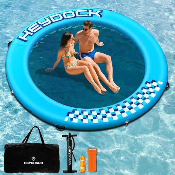 Inflatable Water Hammock with Mesh Floating Dock, Heavy Duty River Float 8' x 6', Light Blue