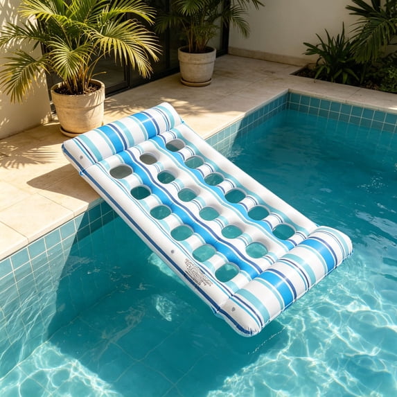 Inflatable Water Lounge Float with Non Bottom, Portable Oversized Floating Mat Chair for Pool Lake Beach and Water Relaxation(Blue,133x71cm)