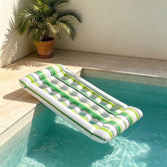 Inflatable Water Lounge Float with Non Bottom, Portable Oversized Floating Mat Chair for Pool Lake Beach and Water Relaxation(Green,133x71cm)