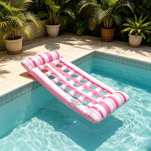 Inflatable Water Lounge Float with Non Bottom, Portable Oversized Floating Mat Chair for Pool Lake Beach and Water Relaxation(Pink,133x71cm)