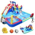 thumbnail image 1 of Inflatable Water Park with Splash Pool, Water Gun, Basketball Hoop, Climbing Wall, Dual Pools, and Soccer Game Inflatable Water Slide, Giant Waterslide Park Bounce House Dual Slides for Garden Use, 1 of 18