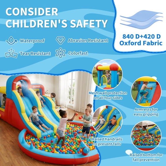 Inflatable Water Slide, 23-Foot Axolotl Bounce House Park for Kids, 8-in-1 Backyard Activity Center with Dual Slides, Climbing Wall, Splash Pool, Basketball Hoop, Water Sprayers, Sunshade and Blower