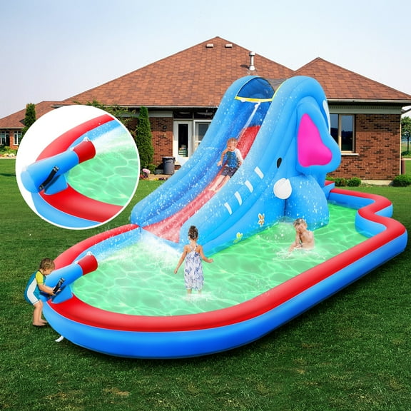 Inflatable Water Slide Bounce House Splash Pool, Water Slide Castle Outdoor Backyard Playhouse for Little Kids