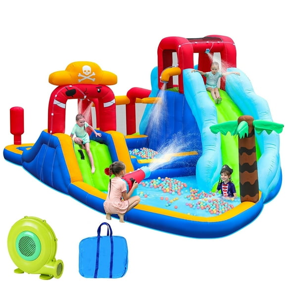 Neche Inflatable Water Slide Bouncy House with Blower, 222 x 135 x 82 inches, 11-in-1 Extra Long Water Slide with Splash Pool for Kids Backyard Outdoor