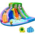 thumbnail image 1 of Inflatable Water Slides, Linor 8 in 1 Inflatables Water Parks for Kids, 2 Large Water Slide with Air Blower, Splash and Deep Pool, Climbing Wall, Bounce House, Basketball Hoop (Dual Slide), 1 of 7