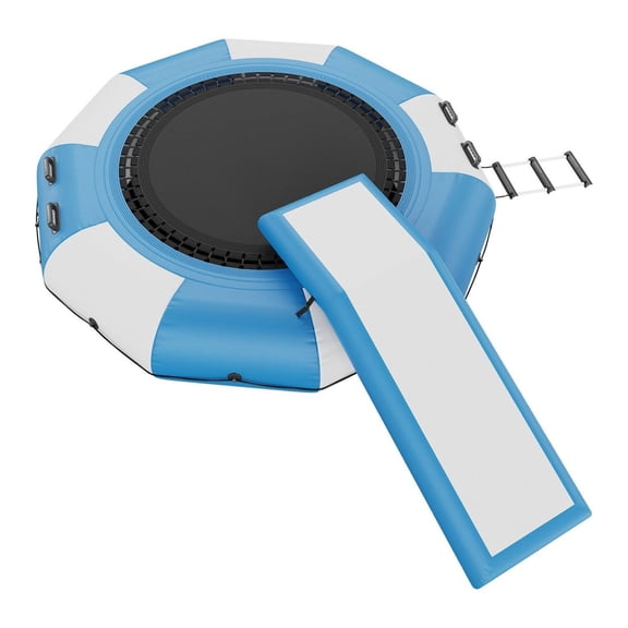 Inflatable Water Trampoline 10ft, Water Bouncer with Slide & Ladder, Portable Swim Platform for Adults Kids, Electric Pump Included, Pool Lake Floating Rebounder