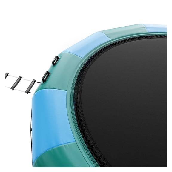 Inflatable Water Trampoline 15ft, Water Bouncer with Ladder & Pump, Portable Floating Swim Platform for Adults Kids, Recreational Bounce Water Trampoline for Pool Lake