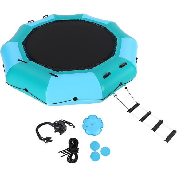 Inflatable Water Trampoline - Floating Bounce Platform for Lakes and Pools with Air Pump and Rope Ladder for Water Recreation