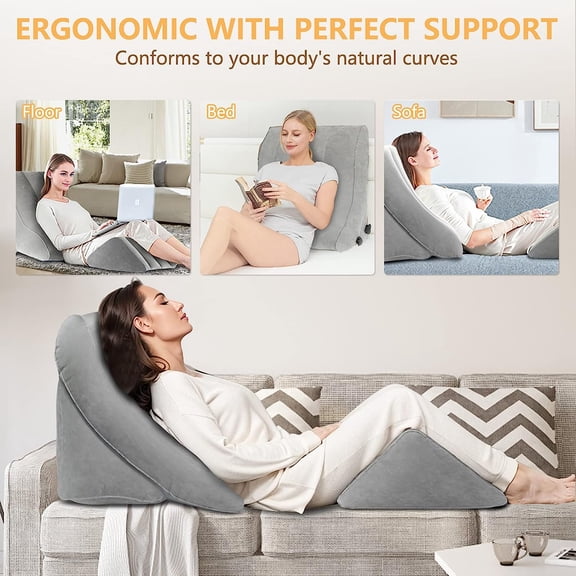 Inflatable Wedge Pillow Set for Sleeping, Bed Wedge Pillow Set for Travel, Post Surgery Wedge Pillow for After Surgery, Knee & Back Pain, Acid Reflux, GERD, Anti Snoring and Heartburn