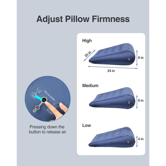 Inflatable Wedge Pillow for Sleeping, Travel Wedge Pillow for Acid Reflux Relief, Sleep Apnea, Adjustable Bed Wedges Pillows for Back Pain Relief, Post-Surgery, Snoring and Leg Support