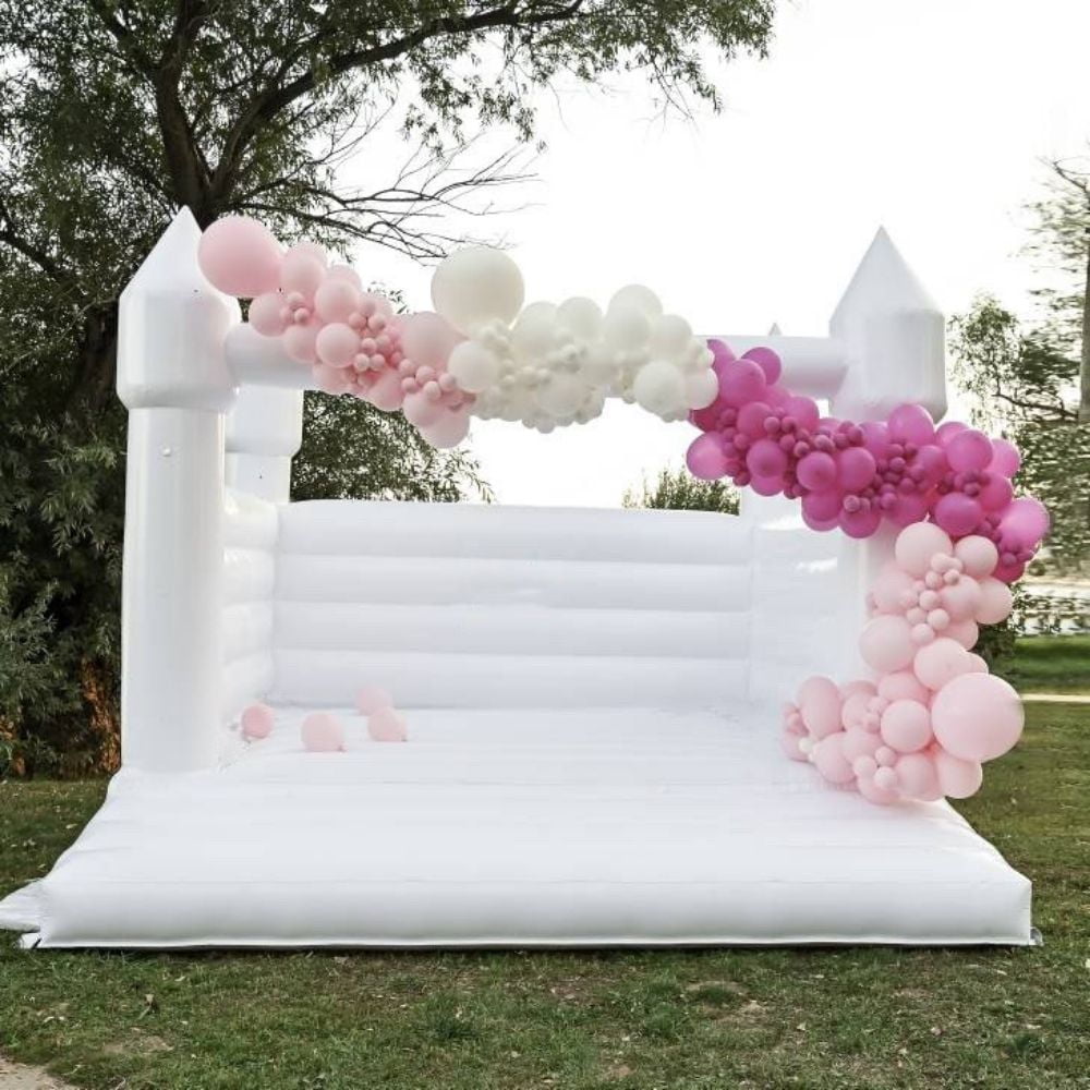 Inflatable White Bounce House with Air Blower Jumper Bouncy Castle for
