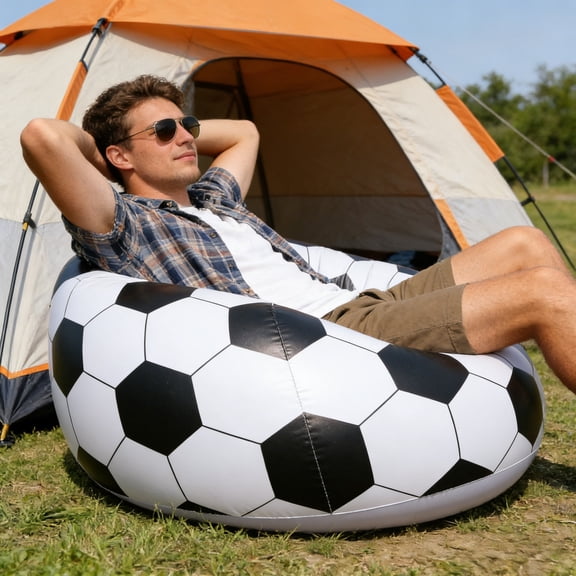 Inflatable World Soccer Ball Inflatable Chair,Inflatable Bean Bag Chairs for Adults,Lazy Chair Soccer Design,Foldable Air Lounger,Portable Camping Couch Blow Up Sofa For Beach Pool,41.33*25.59