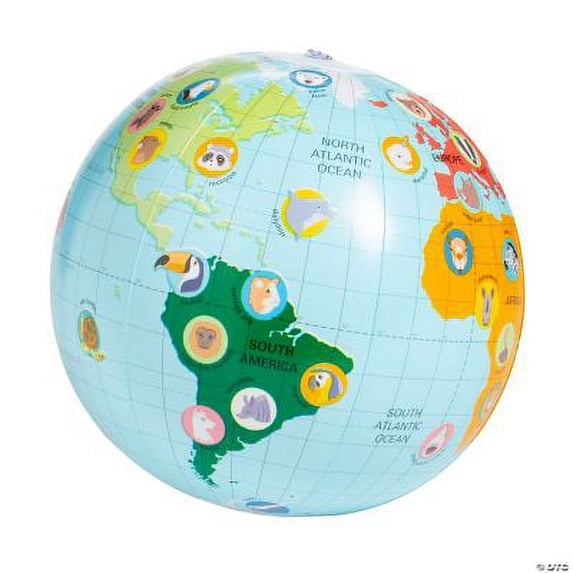 Inflatable World with Animals Beach Balls, Birthday, Toys, 12 Pieces