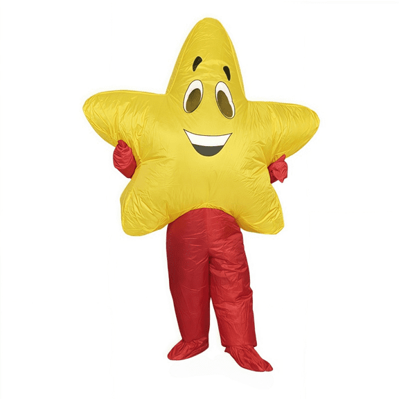 Inflatable Yellow Star Costume (2 Color Options: Red/Blue Legs) - Funny Cartoon Star Outfit for Parties, Cosplay & Halloween