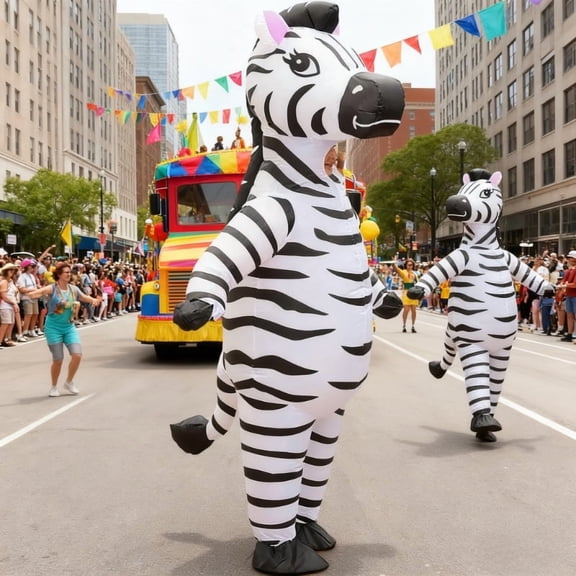 Inflatable Zebra Costume - Plump Black & White Striped Animal Outfit for Parades, Parties & Halloween (Fits 4.96.2 ft Adults)