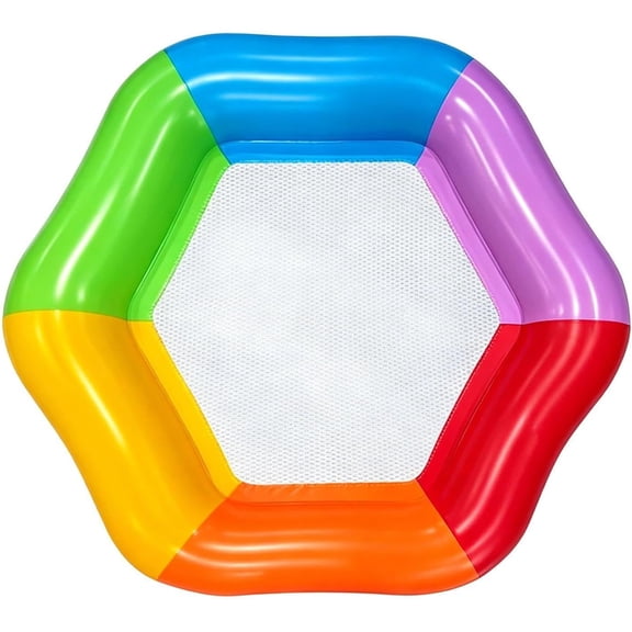 Inflatable hexagonal water float/floating platform (with a mesh center)—perfect for lakes, beaches, and pools to enjoy a relaxing summer.