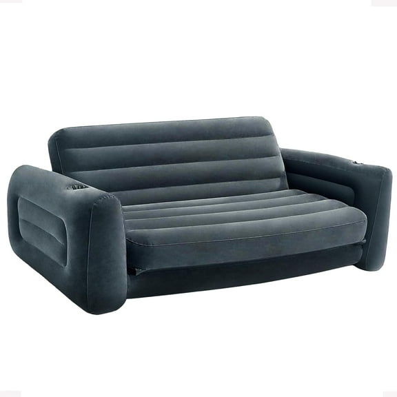 Inflatable retractable sofa: suede material, two-in-one valve, cup holder, dimensions: 46 inches x 88 inches x 26 inches