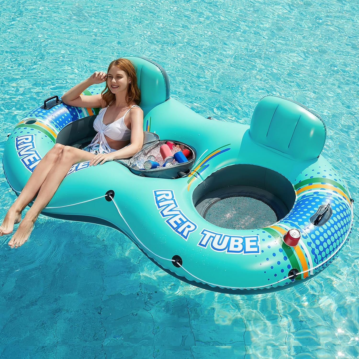 Inflatable river pipe float bed - 2-person heavy-duty river floating ...