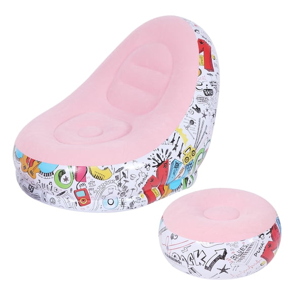 Inflatable sofa inflatable recliner, PVC+flocking material portable inflatable sofa comfortable chair 116x98x83cm pink blue ergonomic design