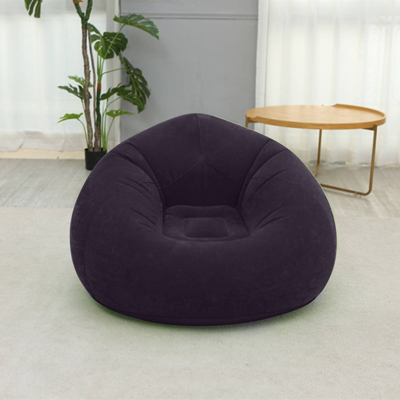 Purple And Black Patchwork Portable Inflatable Sofa Chair with Ottoman - Waterproof Flocked Lazy Sofa for Camping and Home Use main image 0