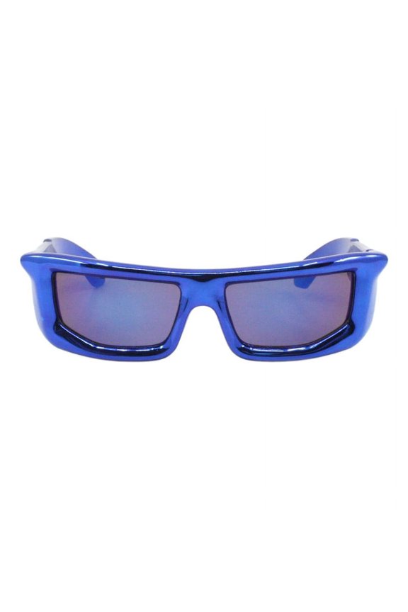 Inflated Bubble Sunglasses Thick Rectangular Shades UV400 Metallic Blue