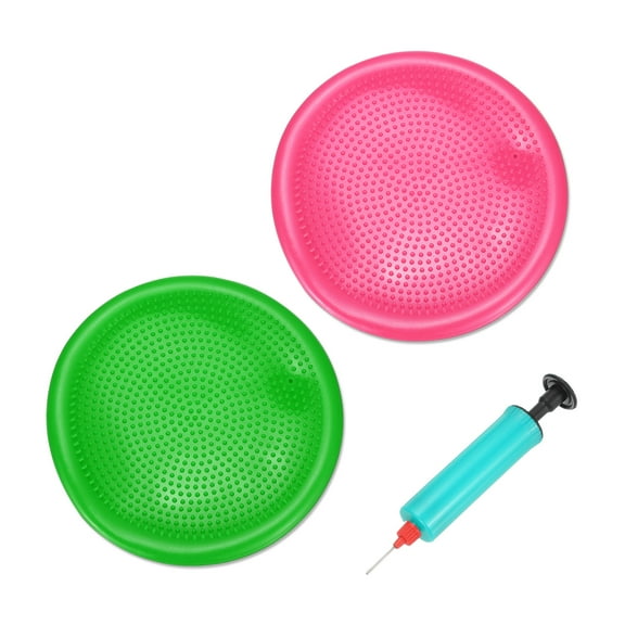Inflated Wobble Cushion Seat 13.2, Flexible Balance Disc with Hand Pump, Pink/Green 2 Pcs